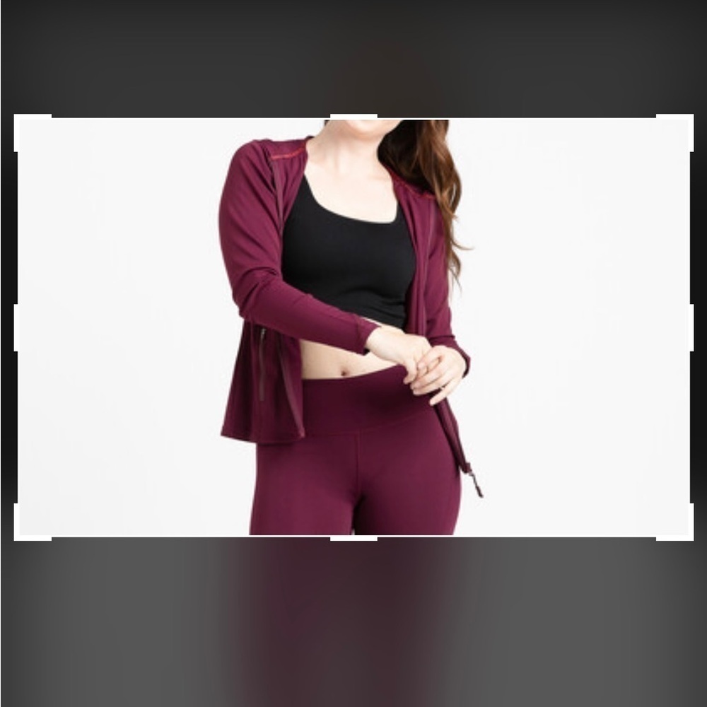 J. Jill Womens Performance Zip-Front Hooded Jacket Medium Burgundy‎ Stretch